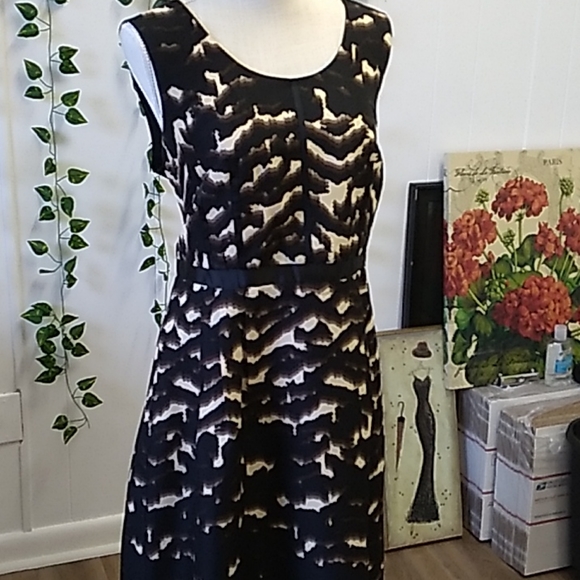 Oleg Cassini Dress sz 14 Black/ Taupe / Brown... - Picture 6 of 16